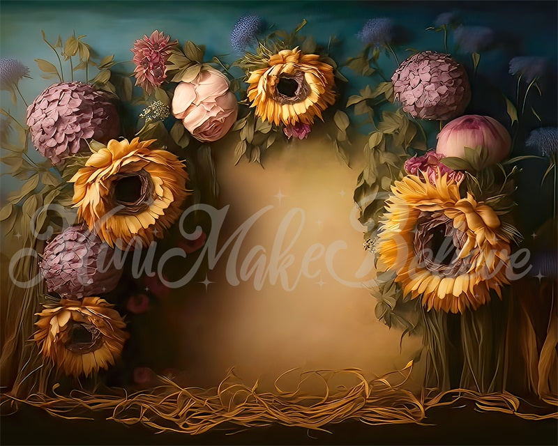 Kate Sunflowers Painterly Fine Art Floral Backdrop Designed by Mini MakeBelieve
