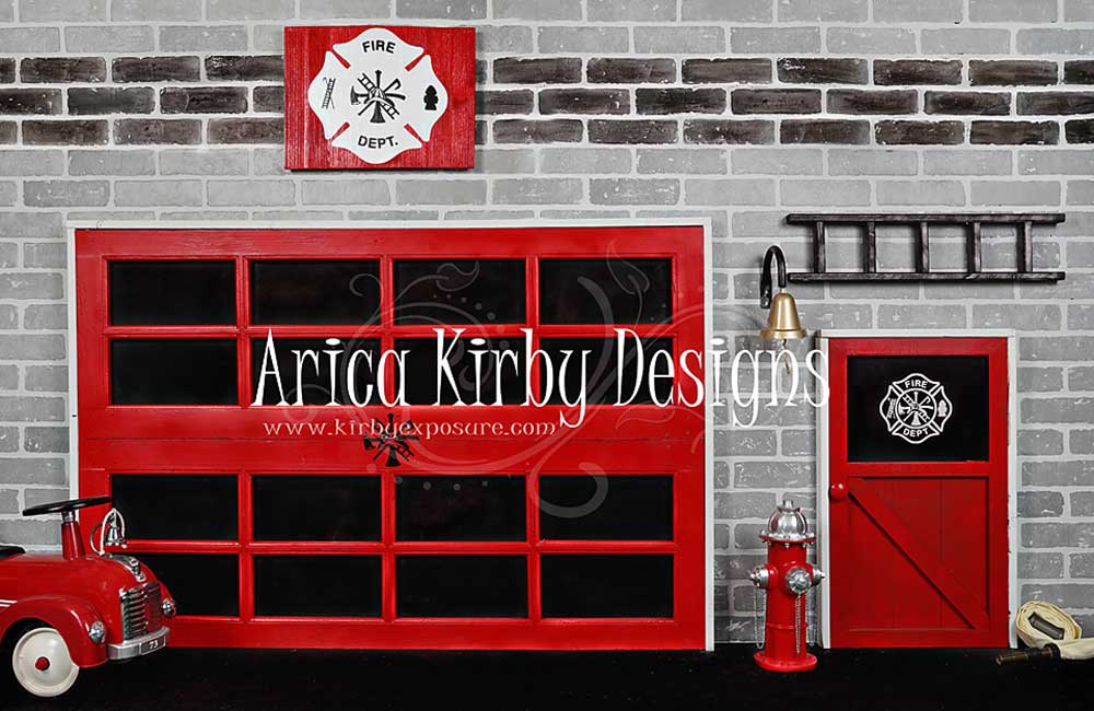 Kate Fire Station Backdrop Fire Fighting Brick designed by Arica Kirby - Purezens