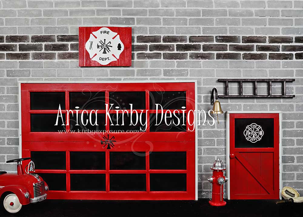 Kate Fire Station Backdrop Fire Fighting Brick designed by Arica Kirby - Purezens